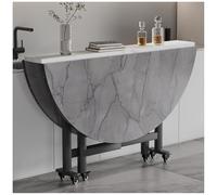 130cm Round Drop Leaf Kitchen Table with Rotating Tray & 6 Wheels - Space-Saving Dining Table for Small Spaces Easy Mobility & Modern Design