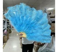 130CM White Big Ostrich Feather Fan Fluffy 13 Bone Handheld Carnival Belly Dance Stage Performance Feather Fan Plumes DIY Crafts-28 Sky Blue-Small Fan 1PCS