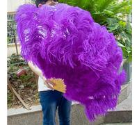 130CM White Big Ostrich Feather Fan Fluffy 13 Bone Handheld Carnival Belly Dance Stage Performance Feather Fan Plumes DIY Crafts-15 Purple-Small Fan 2PCS