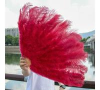 130cm White Natural Ostrich Feather Fan 13 Bones Large Handheld Dance Folding Fan for Stage Performance Party Show Decoration-Wine red-130CM 1Pair(Two)