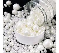 130g White Sprinkles, Edible Pearl Sprinkles for Cake Decorating, Mix Size Sugar Pearls Baking Candy, Cupcake Topper Cookie Ice Cream Cake Decorations Birthday Wedding Christmas Supplies