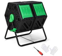 130L Garden Compost Bin Dual Chamber Compost Tumbler w/ Sliding Doors