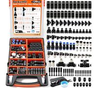 130PCS Black Full NPT Air Hose Fitting Assortment Kit - High-Strength PBT Plastic Push to Connect Fittings for PU Hoses, Heavy-Duty 145 PSI Leak-Free