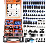 130PCS Blue Full NPT Air Hose Fitting Assortment Kit - High-Strength PBT Plastic Push to Connect Fittings for PU Hoses, Heavy-Duty 145 PSI Leak-Free