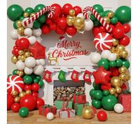 130pcs Christmas Balloons Garland Arch Kit - Christmas Decorations Balloons | Red Green White Gold Christmas Balloons Arch Kit Candy Cane Windmill Red Star Foil Balloon for Xmas Decoration Indoor Outdoor