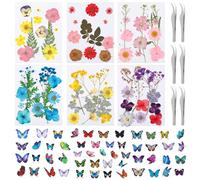 130PCS Dried Pressed Flowers Set Real Dried Flowers with Butterfly Stickers for Crafts Nature Plant Kit Accessories for Floral DIY Crafts Phone Case Scrapbook Home Décor