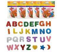 130Pcs Glitter Foam Letters Stickers with Heart Moon Star Labels 5 Sets Colofu 1.5 inch Self-Adhesive A-Z Letter Alphabet Sticker Craft Supplies for DIY Party Decoration (Assorted Colors)
