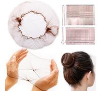 130PCS Hair Accessories Hair Net Set,30pcs Invisible Hair Nets (12, 24 Inch) for Ballet Recital,50pcs U-Shaped Hair Pins 50pcs Bobby Pins for Bun Maker,2 Size Light Brown