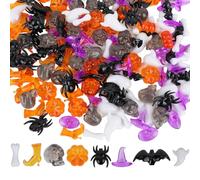 130pcs Halloween Vase Filler, 8 Styles Mini Acrylic Halloween Ornaments Pumpkin Skull Ghost Bat Bone Witch Hat Spider Boot Table Scatter Sensory Bin Decoration for Party Home Craft