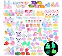 130pcs Luminous Mini Resin Animals, Little Plastic Animals Miniature Figurines Glow in the Dark for Miniature Fairy Garden Accessories Micro Landscape Aquarium Ornaments Kit Dollhouse Decor Crafts