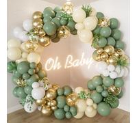 130Pcs Sage Green Gold Balloon Arch Kit,Sage Green Balloons Garland Arch Kit with Sage Green and Gold Balloon for Baby Shower,Birthday Party Decoration,Jungle Safari Party Decoration,Wedding