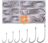 130pcs Stainless Steel J Fishing Hooks, 130pcs Long Shank Forged Fishing Hooks with Beads, Extra Strong Trolling & Live-bait Hooks for Saltwater & Freshwater