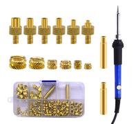 130PCS Threaded Inserts Nut Kit,60W Soldering Iron Heat Set Insert Tool Adjustable Temp Heat Thread Knurled Nut M2/M3/M4/M5/M6/M8 Threaded Inserts Brass Heat Set Insert for Plastic and 3D Printing