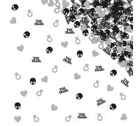 130pcs Till Death Confetti, Till Death Do Us Part Paper Confetti, Gothic Bachelorette Table Scatter, Black&Silver Glitter Bride or Die Table Decor, Skull Theme Wedding Party Decoration