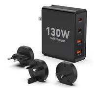 130W GaN USB C Charger, 4-Port PD Fast Charging Station for MacBook Pro/Air, iPhone 17/16/15, Samsung S26/S25/S24, Dell XPS, HP Victus 15, iPad, Travel Wall Adapter with UK Plug