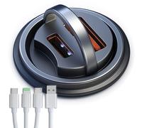 130W Mini Car Charger+3in1 USB Cable Fast Charging[QC100W+PD30W] Invisible Flush Fit Cigarette Lighter Adapter with Type C Cable Dual Port for iPhone iPad Samsung MacBook Laptop Dashcam