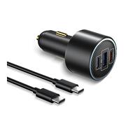 130W USB C Dual PD Car Charger+QC 3.0 with 1m USB Type C Cable USB C Cigarette Lighter Charger 100W 30W Compatible with iPhone 15 Plus Pro Max 14 13 Galaxy S23 Ultra Steam Deck MacBook Pro