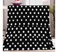 130x150 cm Black and White Dots Fleece Throw Blanket for Couch and Sofa, Black Soft Flannel Blanket, Cozy Warm Decorative Bedding for Living Room, Modern Gift for Kids and Teenagers.