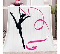 130x150 cm Gymnastics Girl White Fleece Throw Blanket for Couch and Sofa, Soft Flannel Blanket, Cozy Warm Decorative Bedding for Living Room, Sport Theme Gift for Kids and Teens.