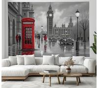 130x153cm Tapestry, Urban Architecture Wall Hanging Decor,Big Ben in London Art Print Tapestries for Bedroom, Living Room - Grayish red