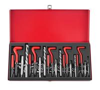 131PCS Metric Thread Repair Tool Kit Helicoil Thread Repair Kit HSS Drill Thread Repair Kit Helicoil Insert Sleeves Metric M5 M6 M8 M10 M12 Stainless Steel Tap Drill Professional Rethreading Kit, Red