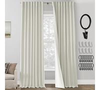 132 Inch Long Curtains 2 Panel Set,Pleated Back Tab Linen Ivory Cream Blackout Window Curtain Drapes for Living Room,Off White
