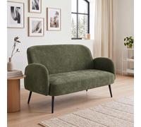 HOMCOM 132cm 2 Seater Sofa, Velvet Comfy Small Sofa Couch with Wide Seat, Thick Padding, Tapered Metal Legs, Green