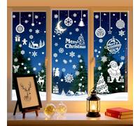 133 PCS Christmas Window Stickers, 9 Sheets Double-Sides Reusable Xmas Window Decorations/Santa Clings, PVC Static Snowflake Window Stickers White for Christmas Window Decoration