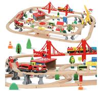 AIYAPLAY Wooden Train Set 133 Piece Train Track for Boys and Girls Ages 3+ | Kids, Wooden Magnetic Railway Toys, Crane, Storage Box