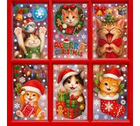 133pcs Christmas Window Stickers,6 Sheets Reusable Double Side Cute Cats Merry Christmas Snowflake Xmas Window Decorations Clings Stickers Decals for Indoor Home Office School Glass Window Decorations