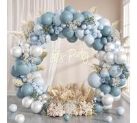 133pcs Dusty Blue Silver oon Arch Kit - Macaron Blue oon Garland with Metallic Silver oons Bluey Latex oons for Birthday, Wedding, Baby Shower Anniversary Party Decorations Supplies
