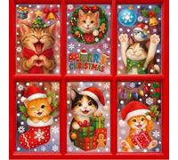 133Pcs Merry Christmas Window Stickers for Glass, 6 Sheets Removable Static Clings Cute Cat Snowflake Xmas Window Sticker, Christmas Decorations Decal Indoor Home Office School Glass Window Decor