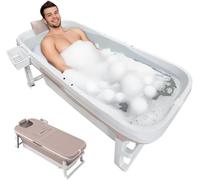 134cm Portable Bathtub for Adult -134L x 65W x 22H Foldable Collapsible Soaking Tub, Ergonomically Designed Ice Hot Bath Spa Tub, Freestanding Bathtubs with Storage Basket and Lid, Pink (pink, 52inch)