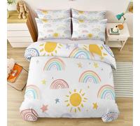 135 × 200 cm Reversible Duvet Cover - Cartoon Cute Sun Rainbow Themed, Microfiber Soft and Non-Allergenic Bedding Set, Colorful Duvet Cover with Zipper Closure for All Seasons