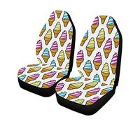 135 2Pcs Cars Front Seat Covers Colorful Cartoon Ice Cream Car Accessories Easy Fit Car Seat Covers Durable Front Seat Covers For Truck, Suv, Van, 52X138Cm