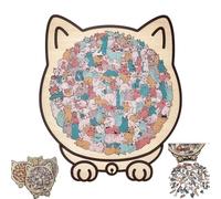 135-Piece Cat Shaped Wooden Jigsaw Puzzle, Challenging Irregular Animal Art Puzzle for Home Decor, Unique Wooden Educational Toys for Cat Lovers (C)