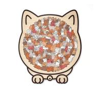 135-Piece Cat Shaped Wooden Jigsaw Puzzle, Colored Cat Shaped Wooden Jigsaw Puzzle, Unique Animal Shape Wood puzzle, Relaxing Cats Puzzles Gifts for Cats Lovers, Home Christmas Decor (Maillard Color)