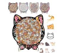 135-Piece Cat Shaped Wooden Jigsaw Puzzle, Cute Cat-Shaped Wooden Puzzle with A Frame, Unique Animal Shape Wood Puzzles Gifts for CatLovers Home & Relaxation (#B)
