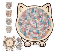 135-Piece Cat Shaped Wooden Jigsaw Puzzle, Detailed Cat-Themed Pieces, Cats Shaped Solid Wood Puzzle Decorate, Home Leisure Toys for Cats Lovers (Type3)