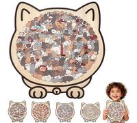 135-Piece Cat Shaped Wooden Jigsaw Puzzle, Framed by Adorable Cat Outlines, Irregular Wood Puzzles, Wooden Stress-Relieving and Thinking Toys, for Adults and Family Friend Game (C,1PC)