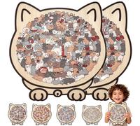 135-Piece Cat Shaped Wooden Jigsaw Puzzle, Framed by Adorable Cat Outlines, Irregular Wood Puzzles, Wooden Stress-Relieving and Thinking Toys, for Adults and Family Friend Game (C,2PC)