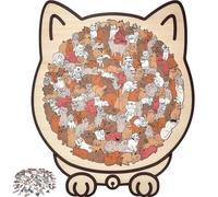 135-Piece Cat Shaped Wooden Jigsaw Puzzle, Framed by Adorable Cats Outlines, Creative for Puzzles Lovers (D)
