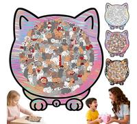 135-Piece Christmas Cat Shaped Wooden Jigsaw Puzzle, Framed by Adorable Cat Outlines, Unique Irregular Pieces, Creative Puzzle Gifts for Cats Puzzles Lovers and Cats Lovers