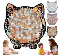 135-Piece Christmas Colored Cat Shaped Wooden Jigsaw Puzzle, Cats Shaped Wooden Puzzle, Unique Animal Pieces, Creative Puzzles Gifts for Cats Lovers or Puzzles Fans, Home Decor