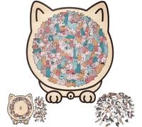 135-Piece Colored Cat Shaped Wooden Jigsaw Puzzle, Creative Puzzle Gifts for Cat Lovers, Home Decor (A)