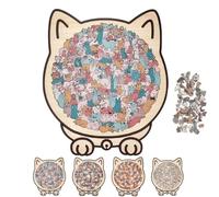 135-Piece-Colored Cat Shaped Wooden Jigsaw Puzzle for Adults, Cute Cats Jigsaws Puzzles Decorative, Improve Patience and Observation, Mailard/Macaron/Morandi-Colored, Home Decor & Gift (A)