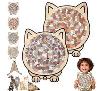 135-Piece Colored Cat Shaped Wooden Jigsaw Puzzle for Adults,Unique Animal Shape Wood with Frame, Cute Decorative Puzzle Gift for Cat Lovers & Home Decor (2PCS-A)