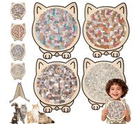 135-Piece Colored Cat Shaped Wooden Jigsaw Puzzle for Adults,Unique Animal Shape Wood with Frame, Cute Decorative Puzzle Gift for Cat Lovers & Home Decor (4PCS-MIX)