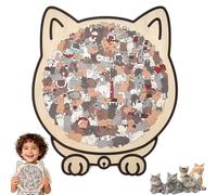135-Piece Colored Cat Shaped Wooden Jigsaw Puzzle, Unique Animal Shape Irregular Jigsaw with Frame, Creative Puzzle Gifts for Cat Lovers, Home Decor