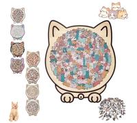 135-piece Colored Cat Shaped Wooden Puzzle, Framed by Adorable Cats Outline Puzzles, Challenging Irregular Jigsaw, Creative Gifts for Cats Lover, Home Decor (Color-G)